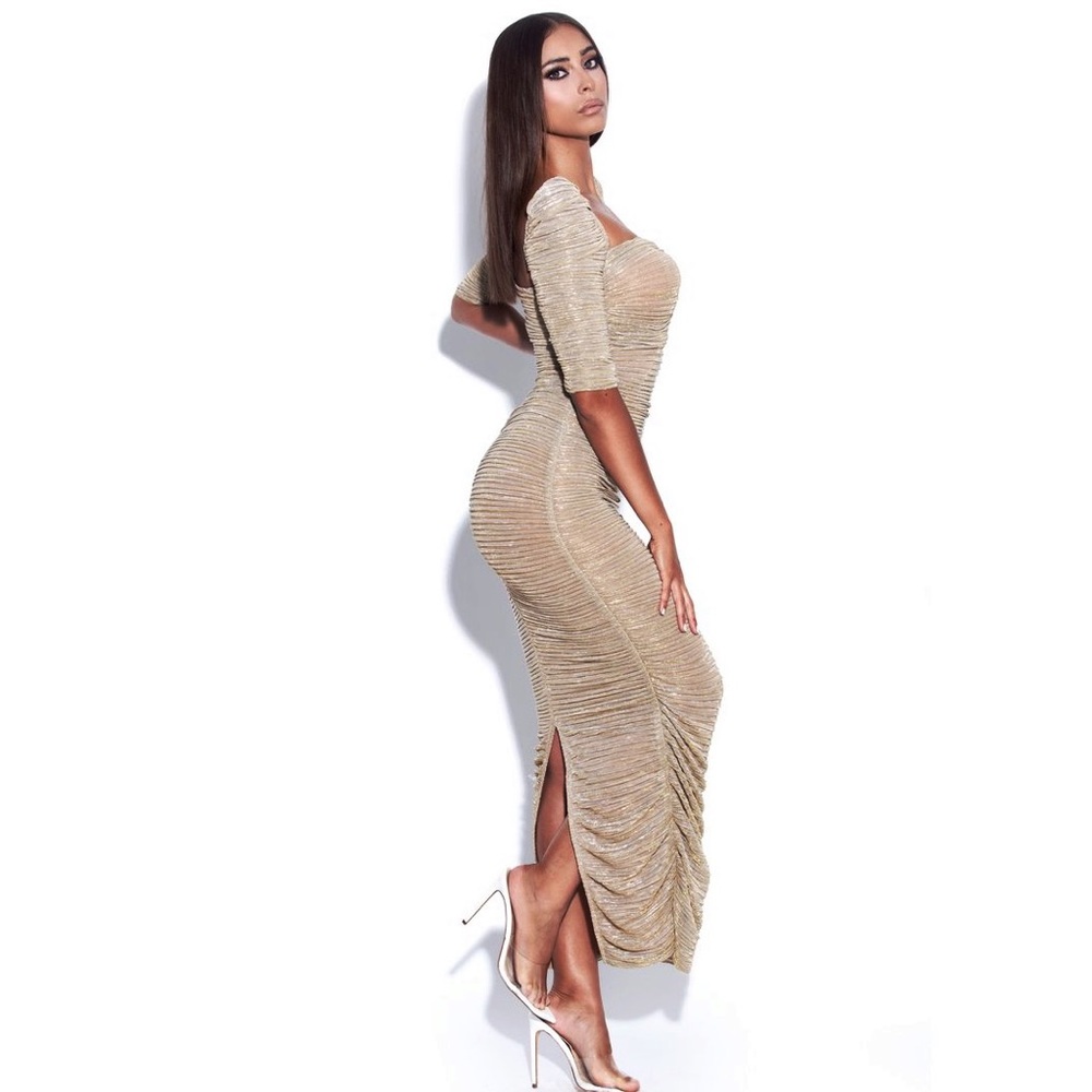 Miss Circle Gold Ruched Maxi Dress - Picture 5 of 10